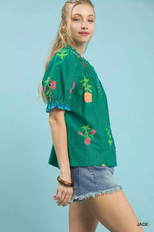 Umgee Petal Parade Print Button - Down Blouse - Bitsy Gypsy Boutique