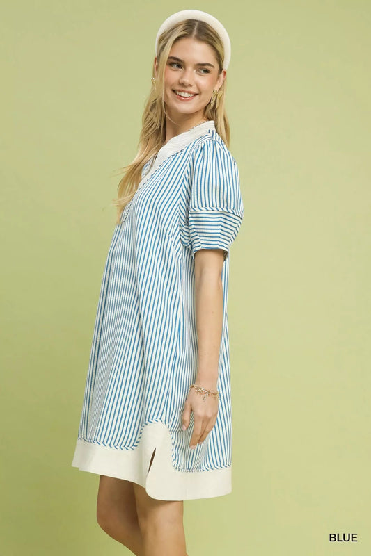 Umgee Pinstripe Shift Dress with Contrast Trim - Bitsy Gypsy Boutique