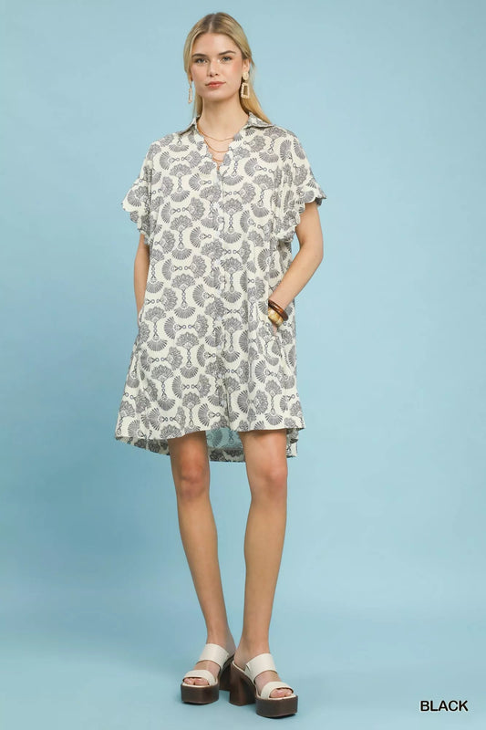 Umgee Printed Button Front Shirt Dress - Bitsy Gypsy Boutique