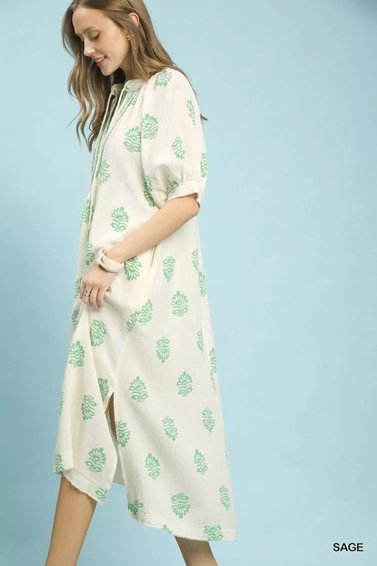 Umgee Printed Cotton Gauze Midi Dress - Bitsy Gypsy Boutique