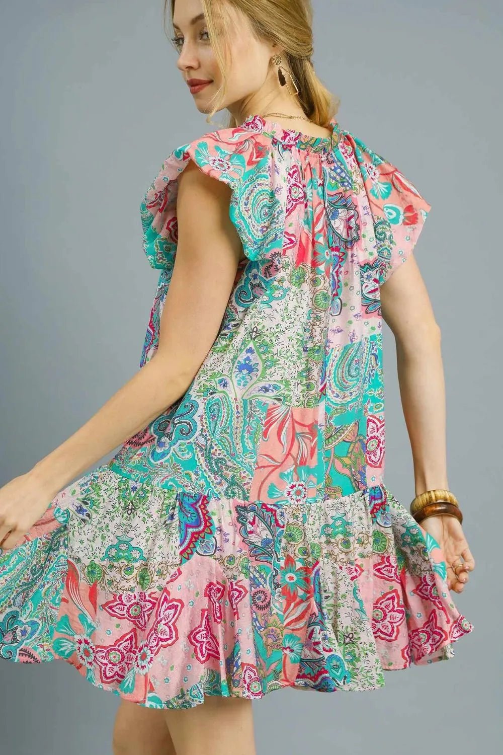 Umgee Printed Ruffle Cap Sleeve Mini Dress - Bitsy Gypsy Boutique