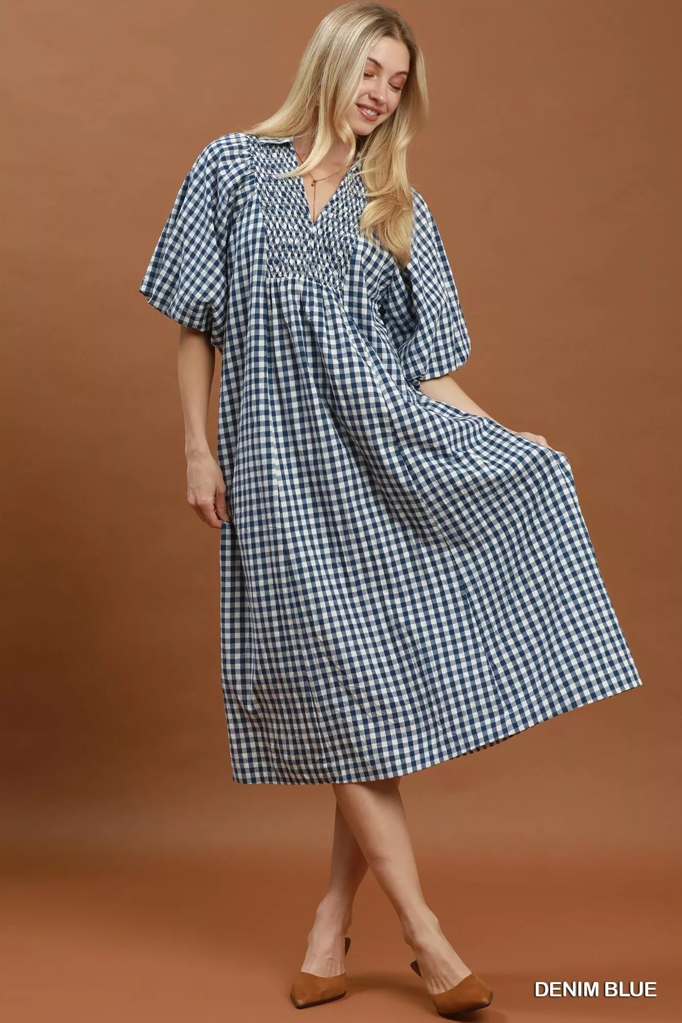 Umgee Puff Sleeve Plaid Midi Dress - Bitsy Gypsy Boutique