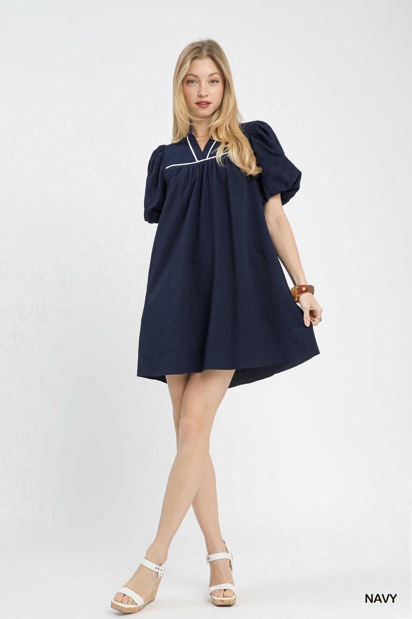 Umgee Puff Sleeve Textured Babydoll Dress - Bitsy Gypsy Boutique