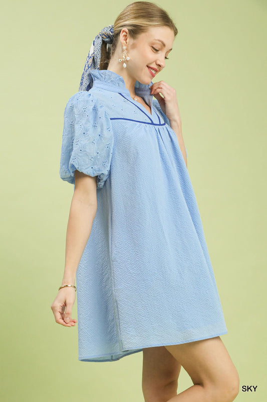 Umgee Puff Sleeve Textured Babydoll Dress - Bitsy Gypsy Boutique