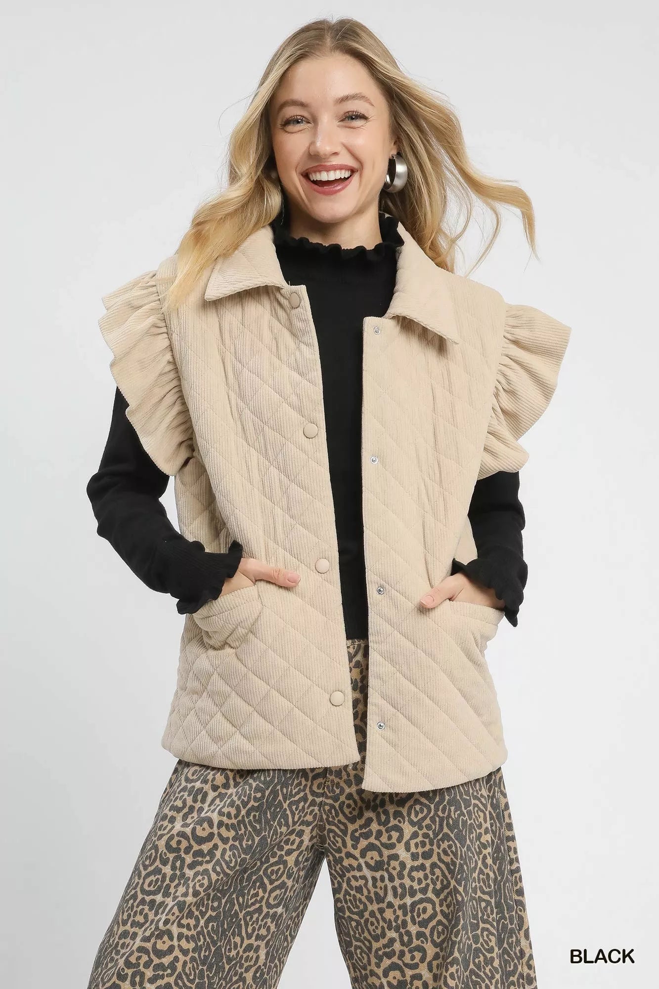 Umgee Ruffle Mock Neck Puff Sleeve Sweater - Bitsy Gypsy Boutique