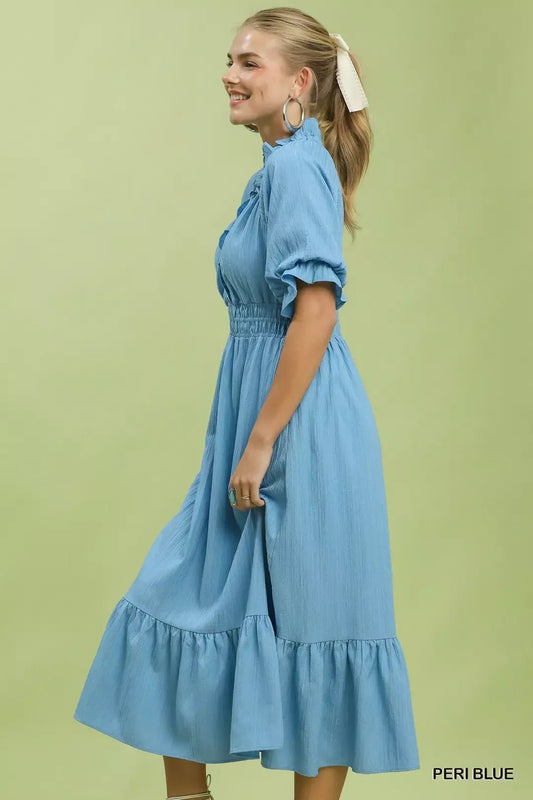 Umgee Ruffle V - Neck Midi Dress - Bitsy Gypsy Boutique