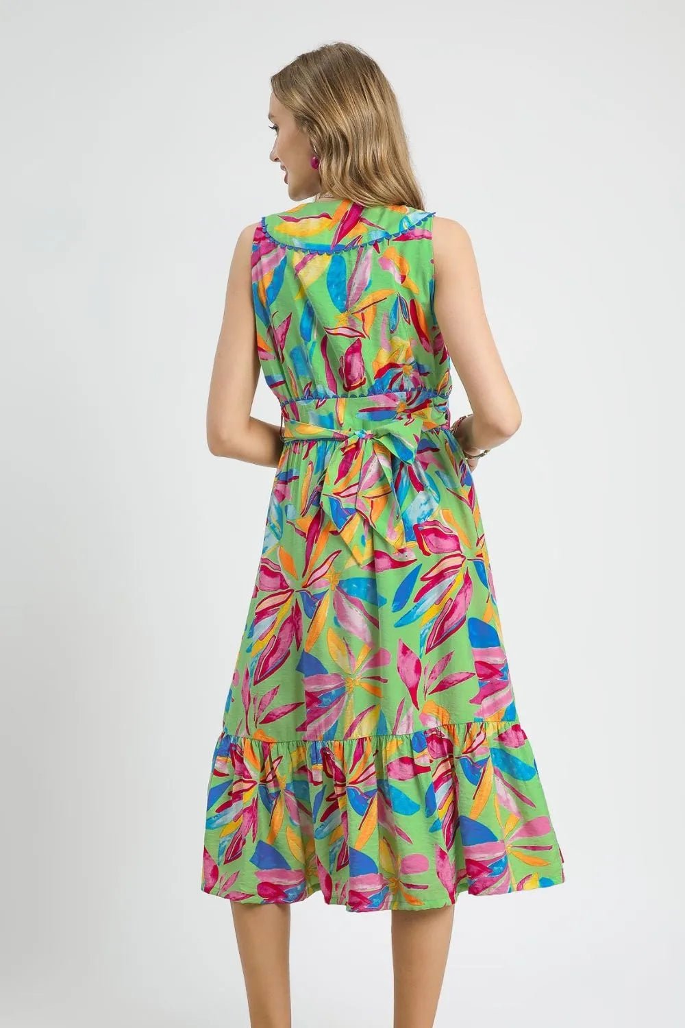 Umgee Ruffled Hem Printed Sleeveless Midi Dress - Bitsy Gypsy Boutique