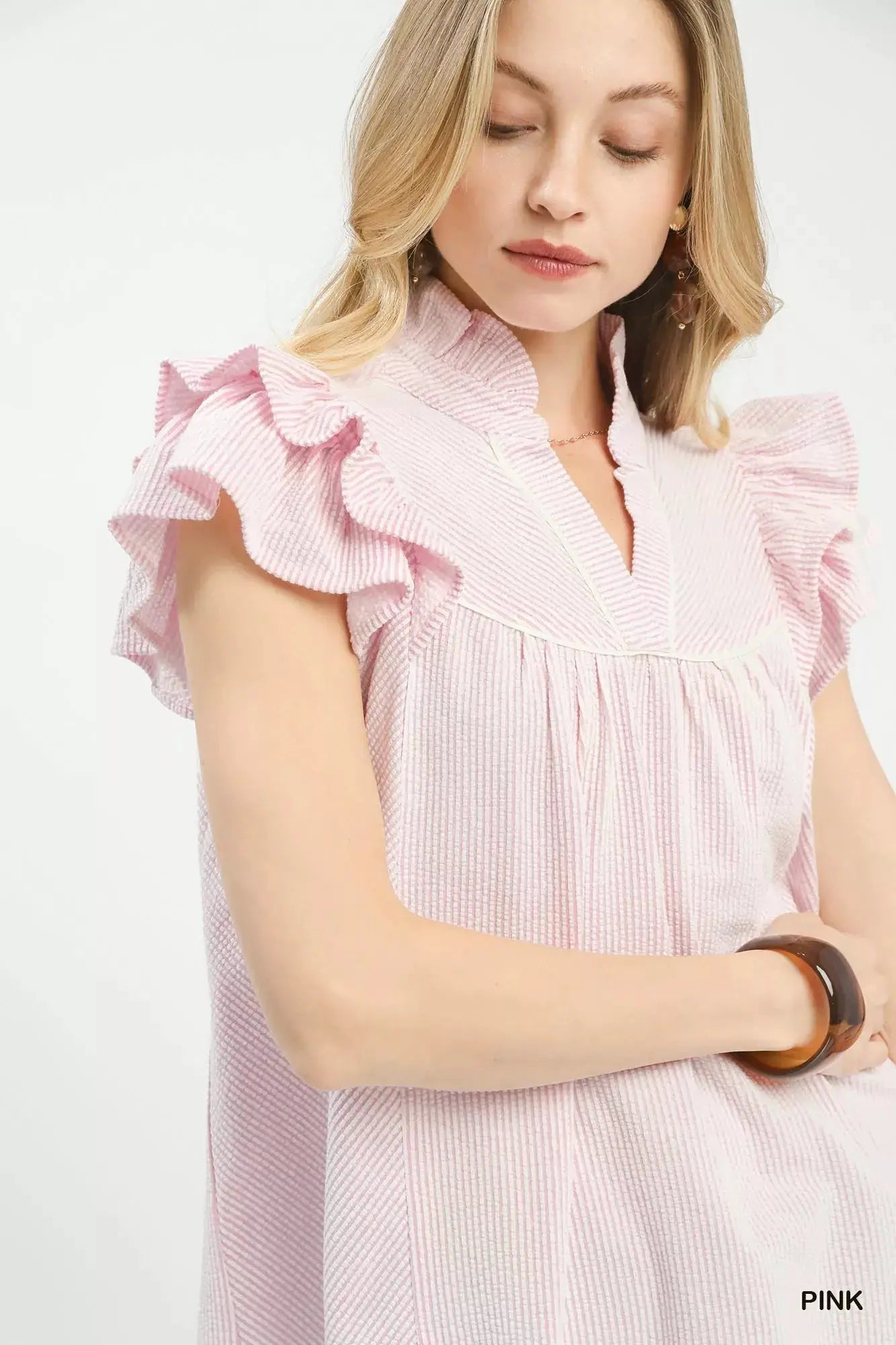 Umgee Ruffled Sleeve Textured Blouse by Trendsi