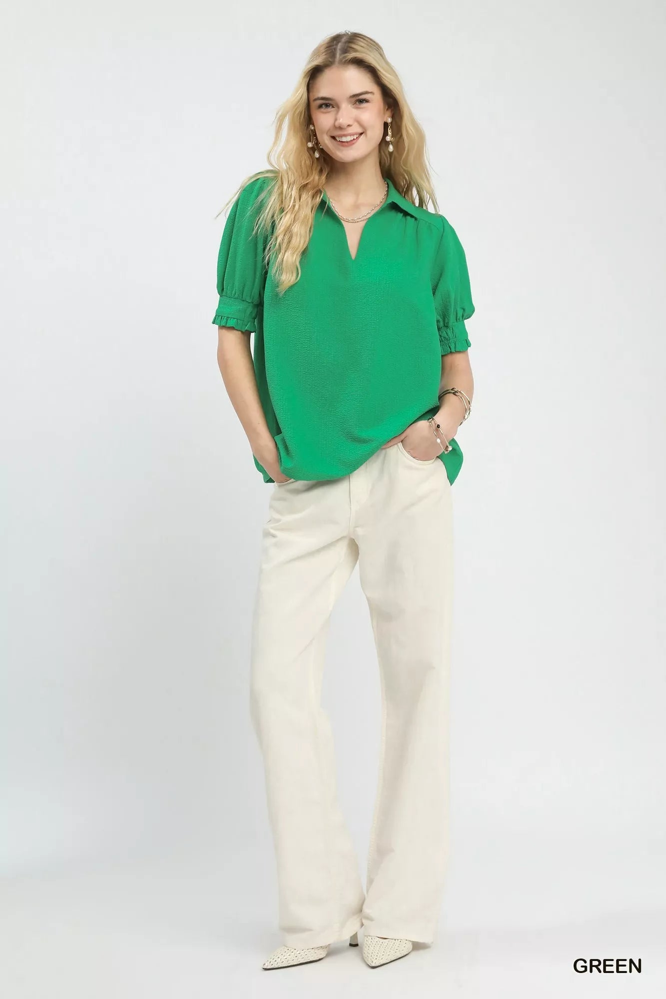 Umgee Seersucker Puff Sleeve Blouse - Bitsy Gypsy Boutique