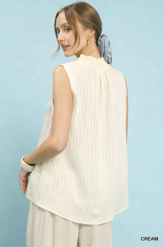 Umgee Sleeveless Textured Notch Neck Top - Bitsy Gypsy Boutique