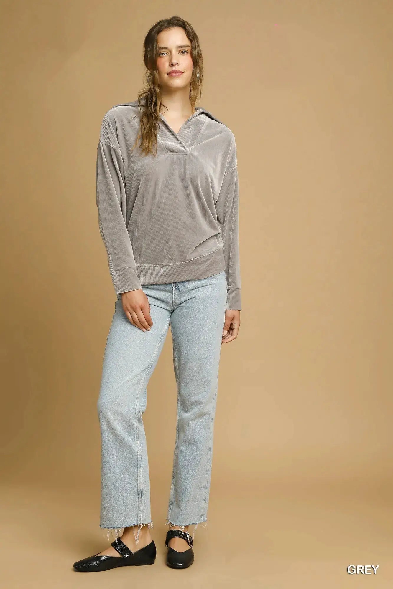 Umgee Soft Thermal Collared Long Sleeve Top by Trendsi