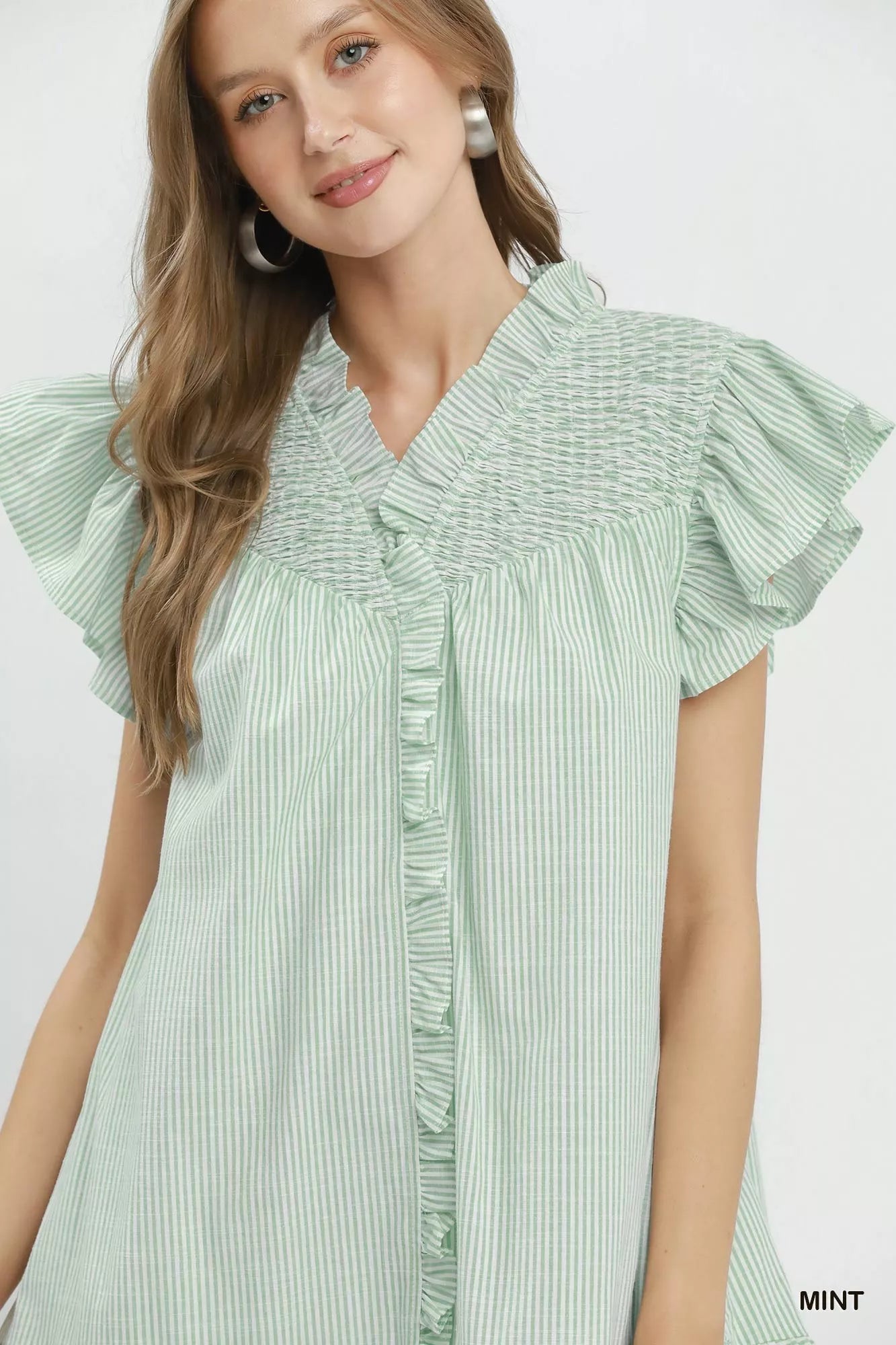 Umgee Stripe Smocked Yoke Ruffle Dress - Bitsy Gypsy Boutique