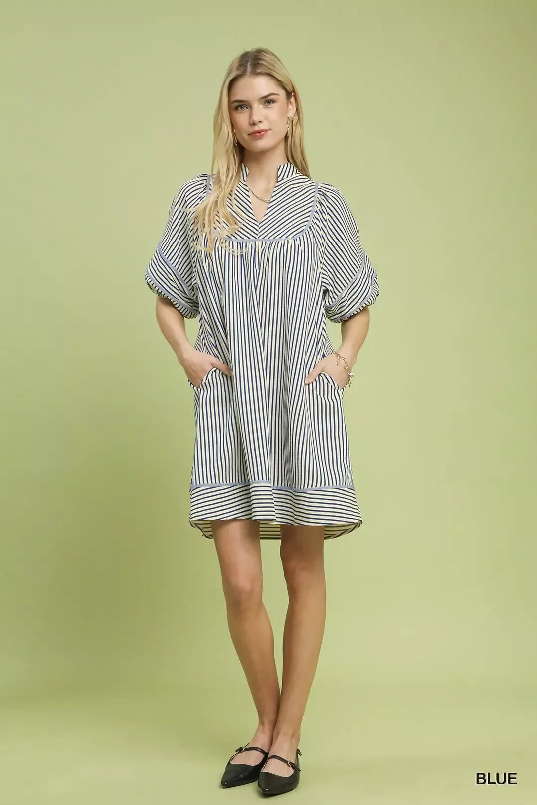 Umgee Striped Puff Sleeve Shift Dress - Bitsy Gypsy Boutique