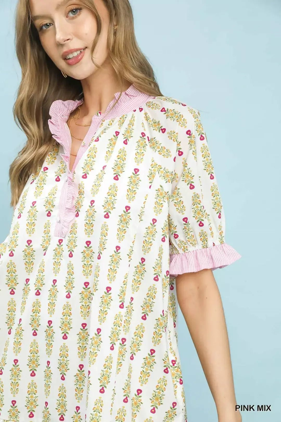 Umgee Striped Trim Floral Tiered Mini Dress - Bitsy Gypsy Boutique