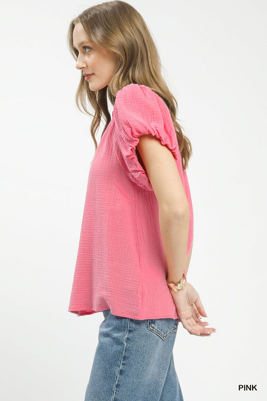 Umgee Textured Gauze Ruffle Neck Boho Top - Bitsy Gypsy Boutique
