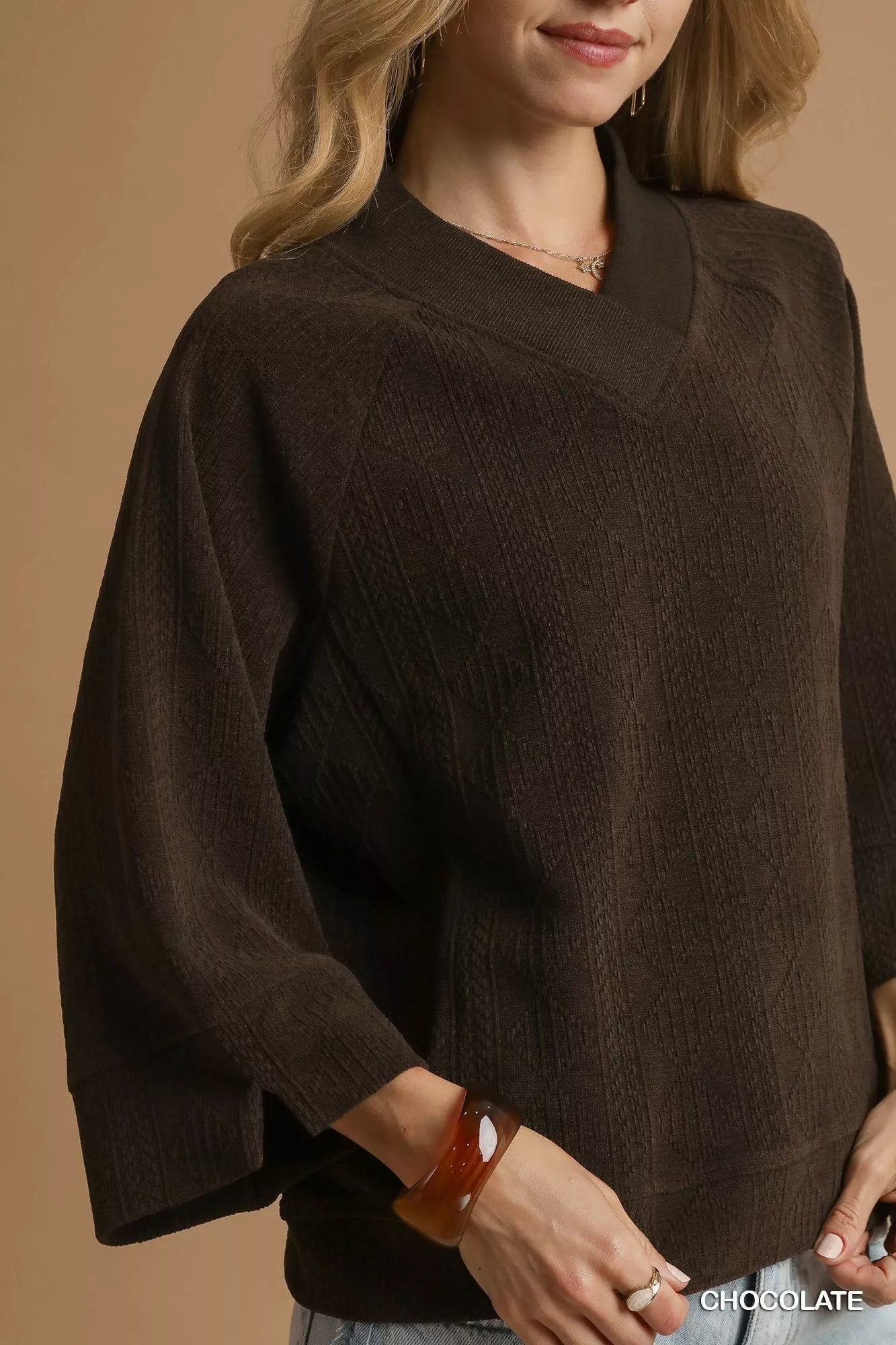 Umgee Textured Knit V - Neck Top - Bitsy Gypsy Boutique