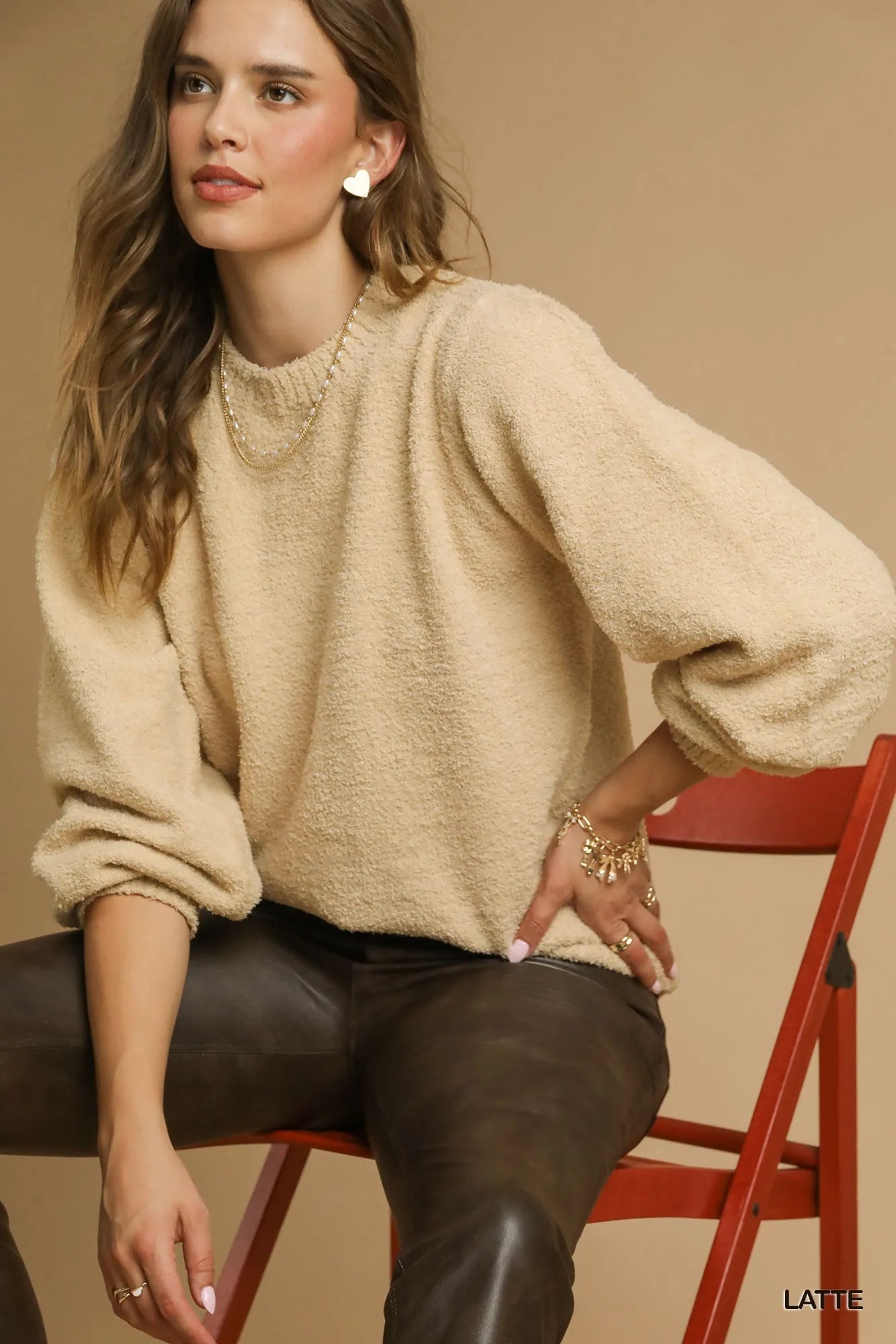 Umgee Textured Long Sleeve Sweater with Ribbed Trim - Bitsy Gypsy Boutique