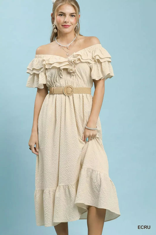 Umgee Textured Ruffle Midi Dress - Bitsy Gypsy Boutique