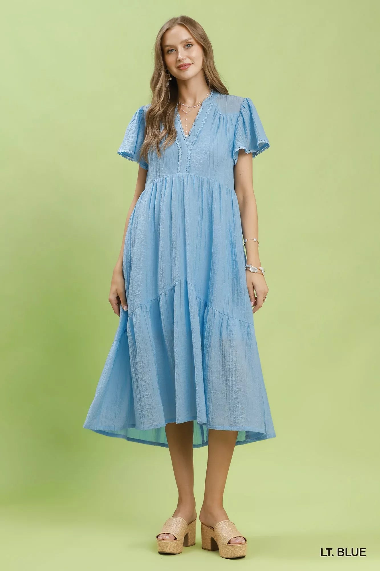 Umgee Textured Tiered Midi Dress with Side Pockets - Bitsy Gypsy Boutique