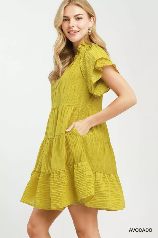 Umgee Tiered Ruffle Sleeve Textured Mini Dress - Bitsy Gypsy Boutique