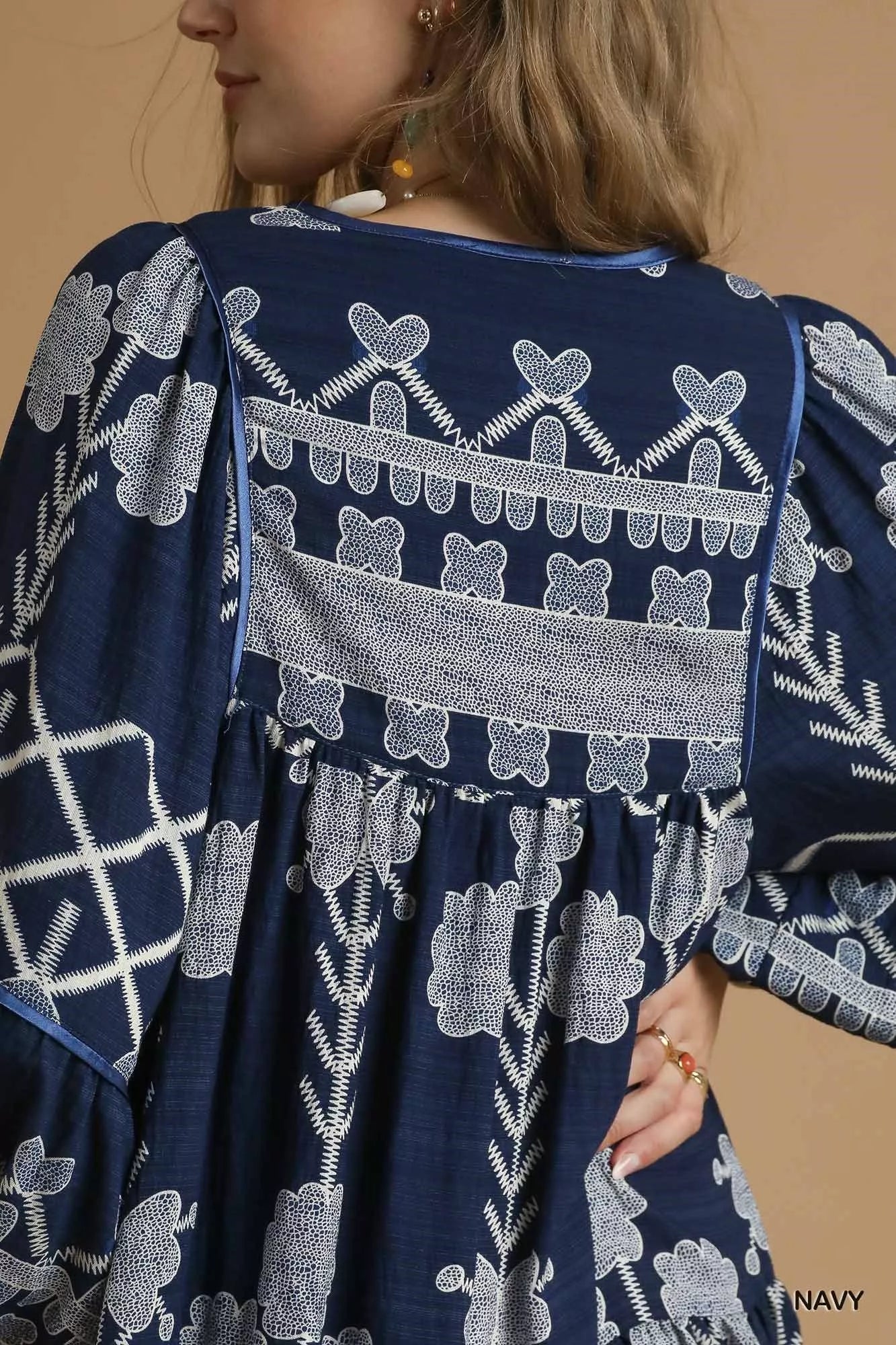 Umgee Tribal Print Dress with Tie Neck - Bitsy Gypsy Boutique