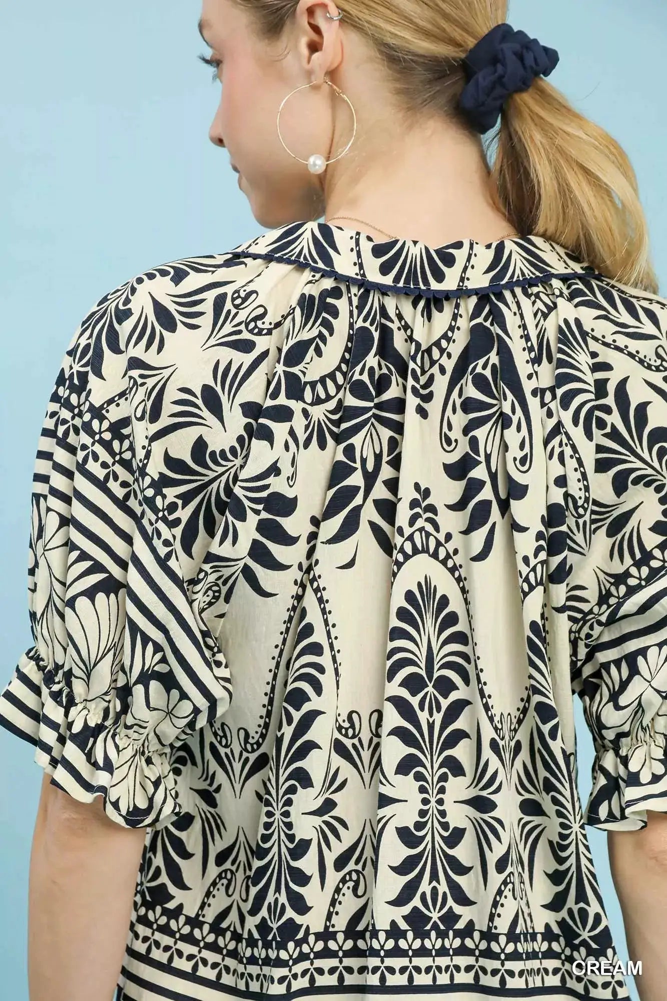 Umgee Two Tone Boarder Print Top by Trendsi