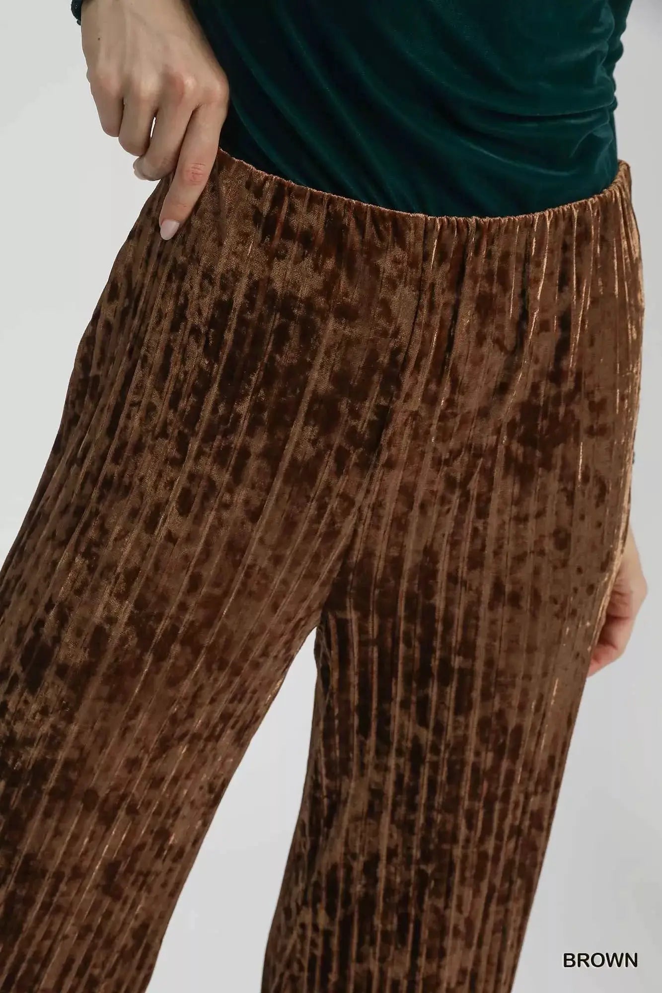 Umgee Velvet Pleated Wide Leg Pants by Trendsi
