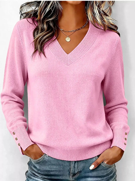 V-Neck Long Sleeve Sweater w - Bitsy Gypsy Boutique
