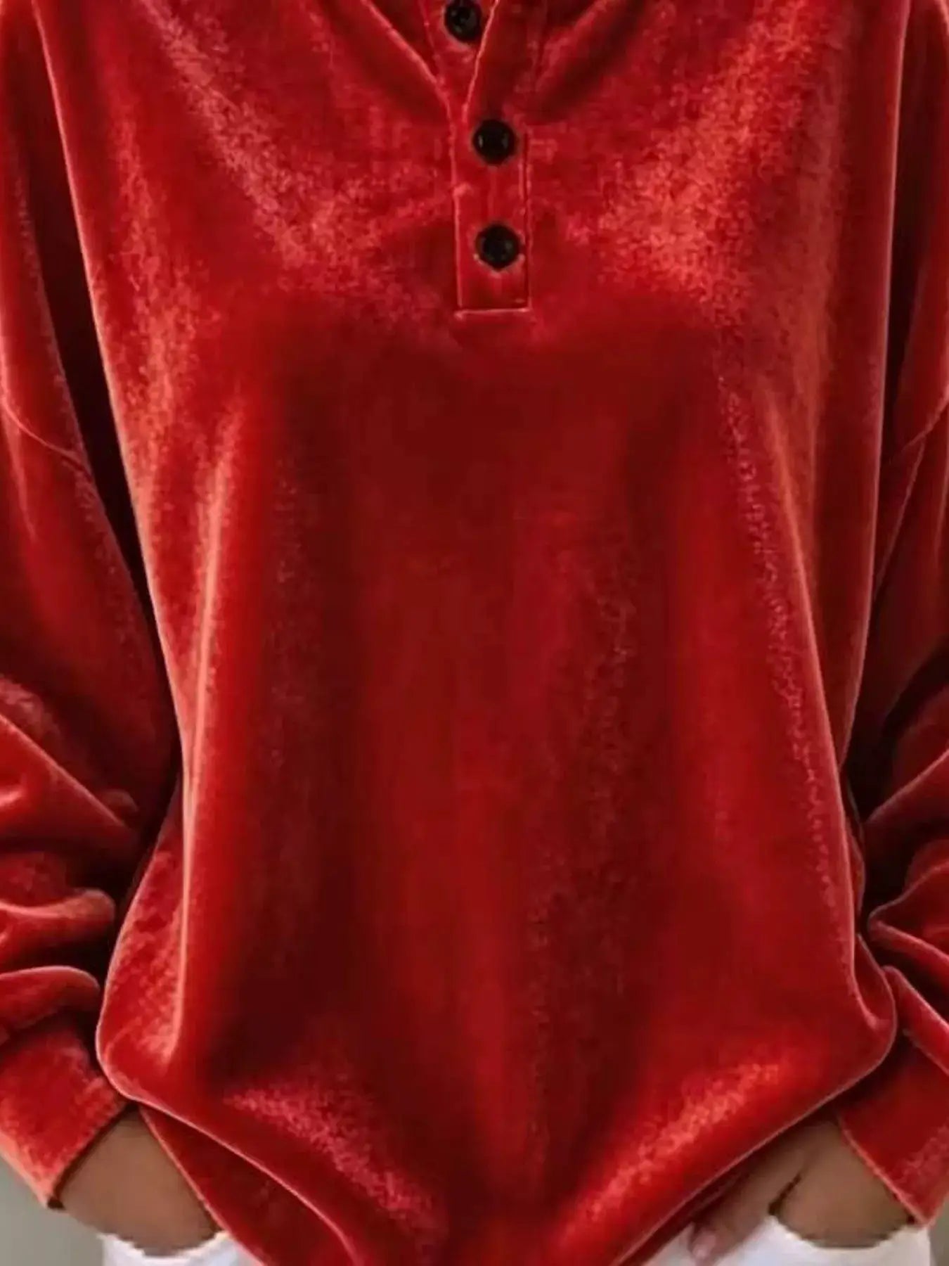 Velvet Henley Top with Button Detail by Trendsi