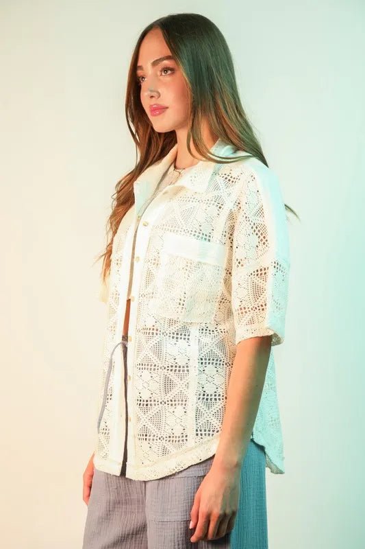 VERY J Plus Size Oversized Crochet Button Down Shirt Top - Bitsy Gypsy Boutique