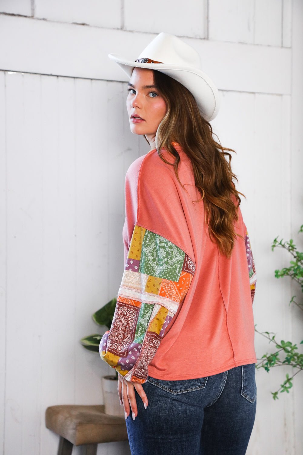 Wanderlust Patchwork Long Sleeve Top - Bitsy Gypsy Boutique