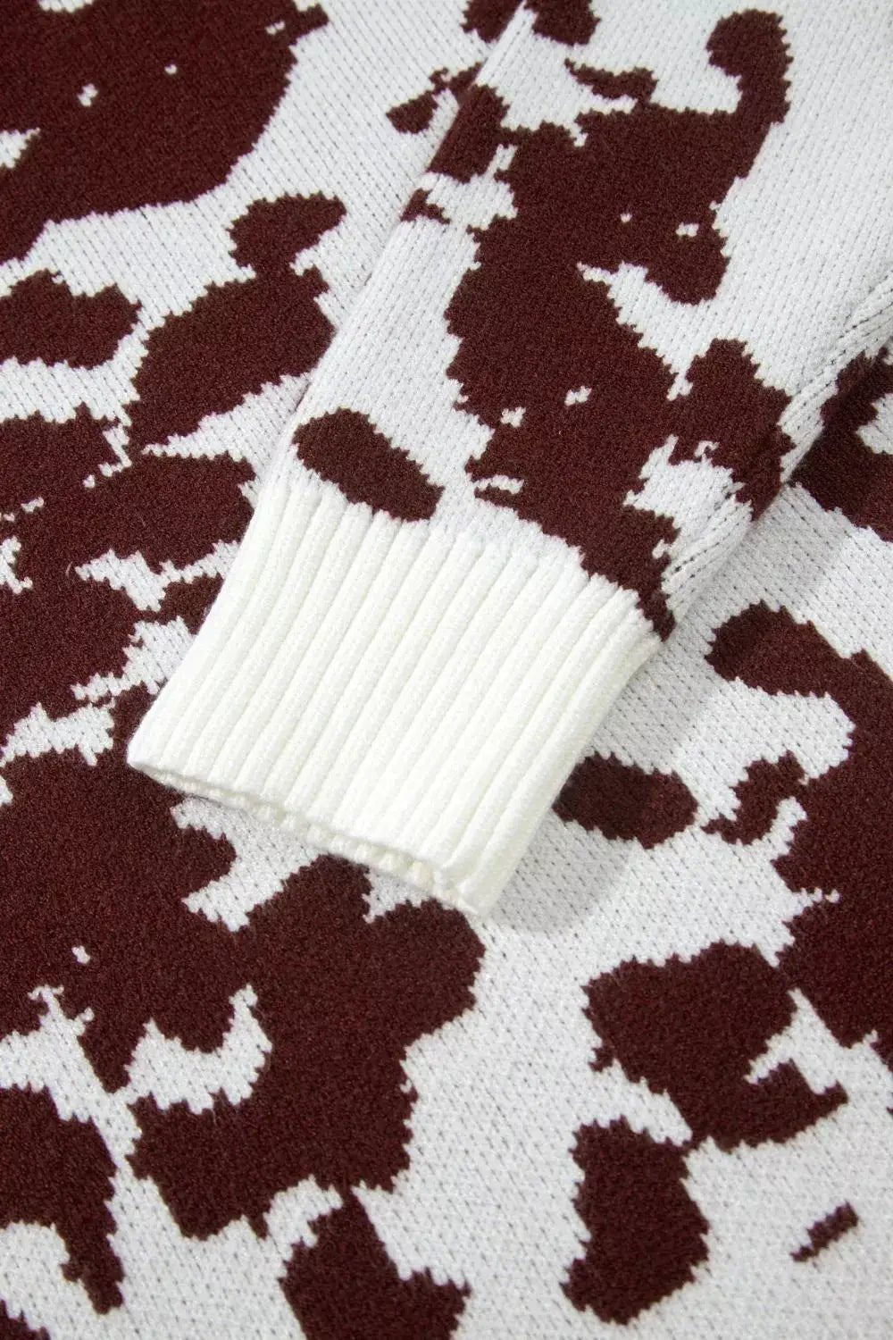 Western Print Cow Pattern Long Sleeve Round Neck Pullover Knitwear Sweater - Bitsy Gypsy Boutique