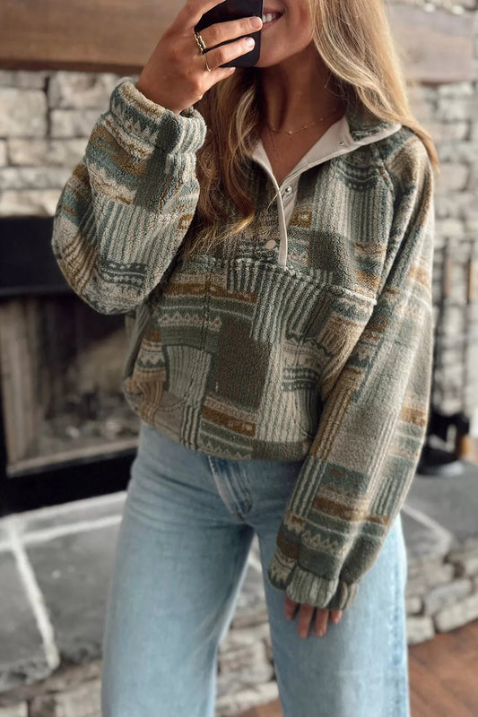 Western Print Fleece Long Sleeve Casual Fit Sweatshirt - Bitsy Gypsy Boutique