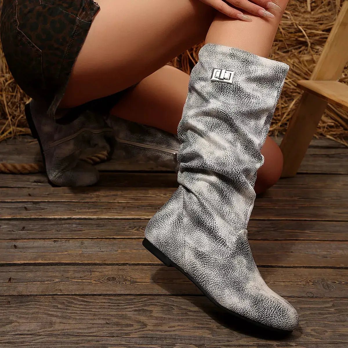 Women's Slouchy Mid-Calf Flat PU Leather Boots - Bitsy Gypsy Boutique