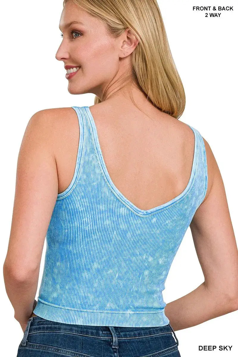 Zenana 2 Way Neckline Washed Ribbed Seamless Tank Top by Trendsi