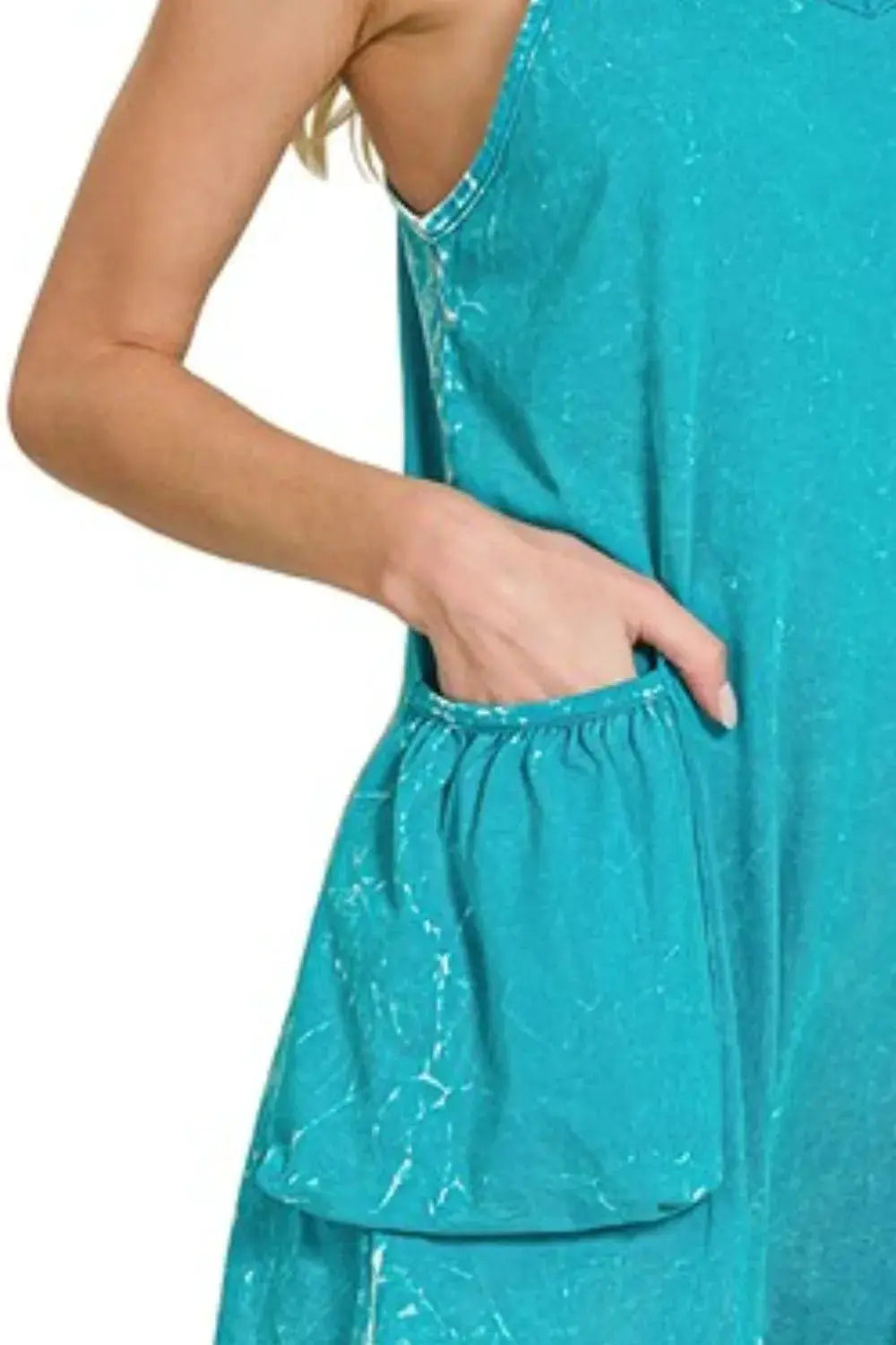 Zenana Acid Crinkle Washed Spaghetti Strap Romper by Trendsi