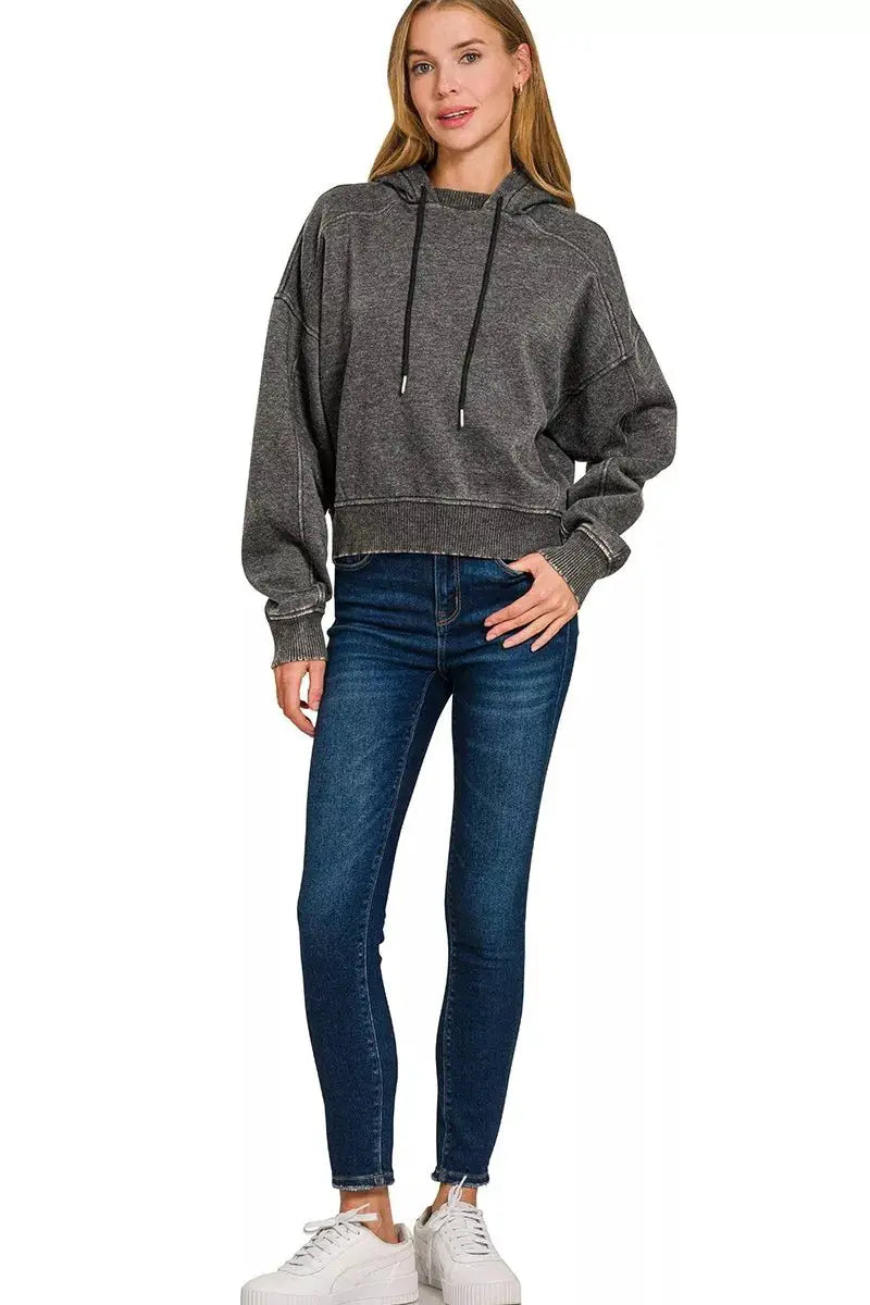 Zenana Acid Wash Fleece Hoodie by Trendsi