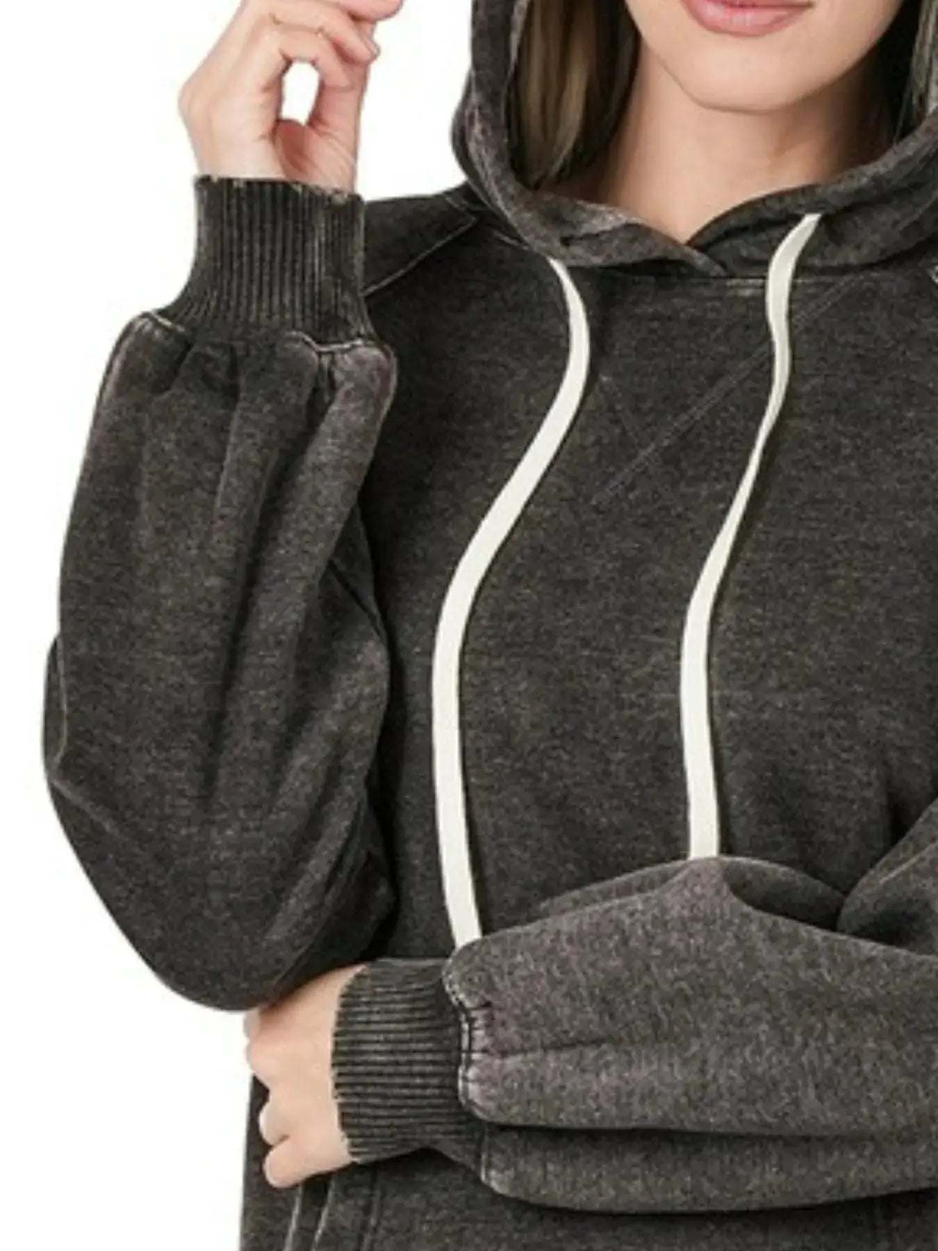 Zenana Acid Wash Fleece Hoodie with Drawstring by Trendsi