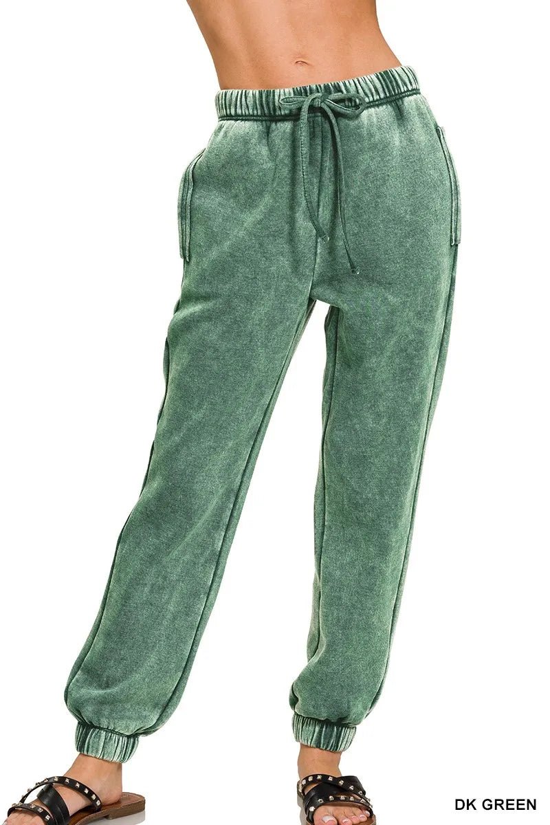 Zenana Acid Wash Fleece Sweatpants with Pockets - Bitsy Gypsy Boutique