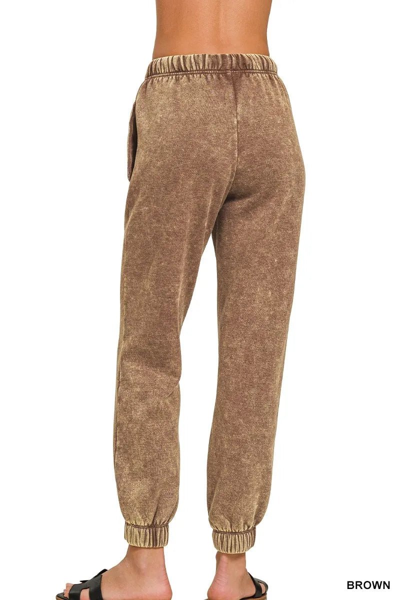 Zenana Acid Wash Fleece Sweatpants with Pockets - Bitsy Gypsy Boutique