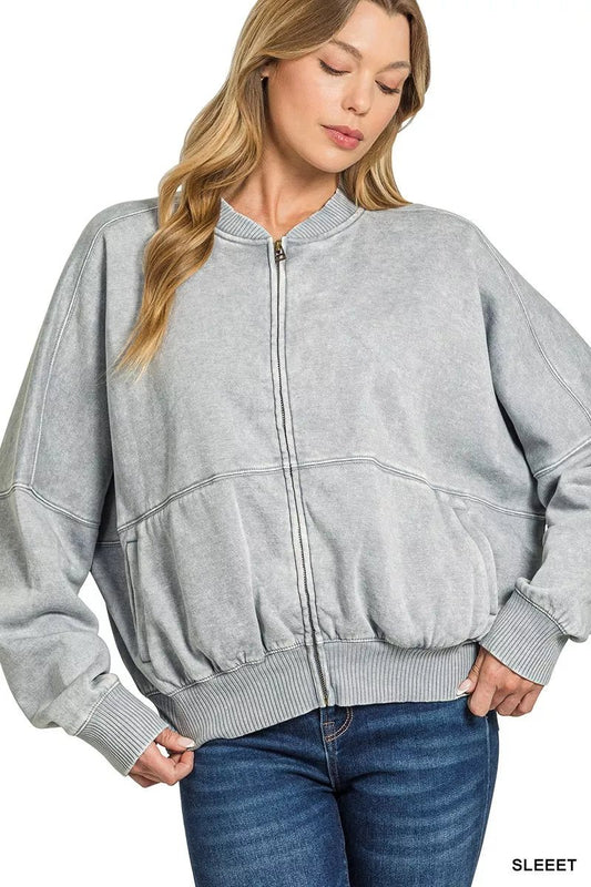 Zenana Acid Washed Fleece Jacket - Bitsy Gypsy Boutique