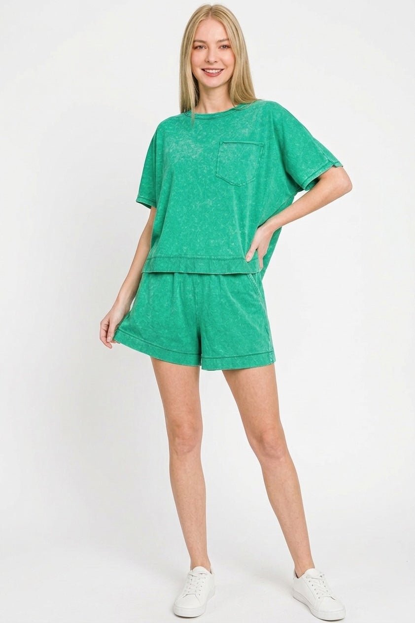 Zenana Acid Washed Oversized Top & Shorts Set - Bitsy Gypsy Boutique