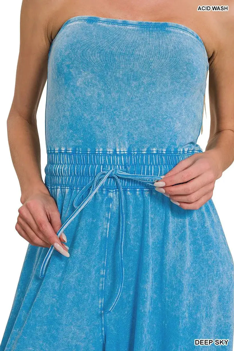 Zenana Acid Washed Strapless Tube Top Jumpsuit by Trendsi
