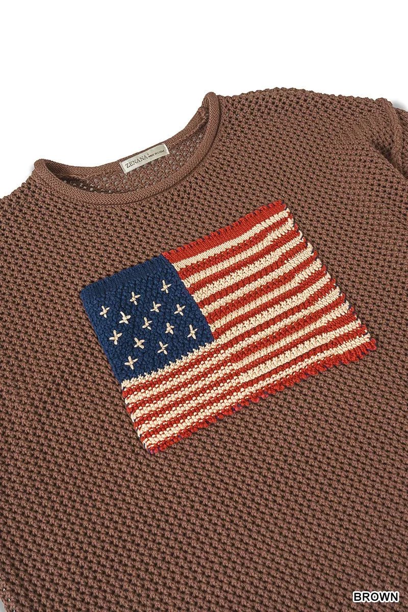 Zenana American Flag Crew Neck Sweater - Bitsy Gypsy Boutique