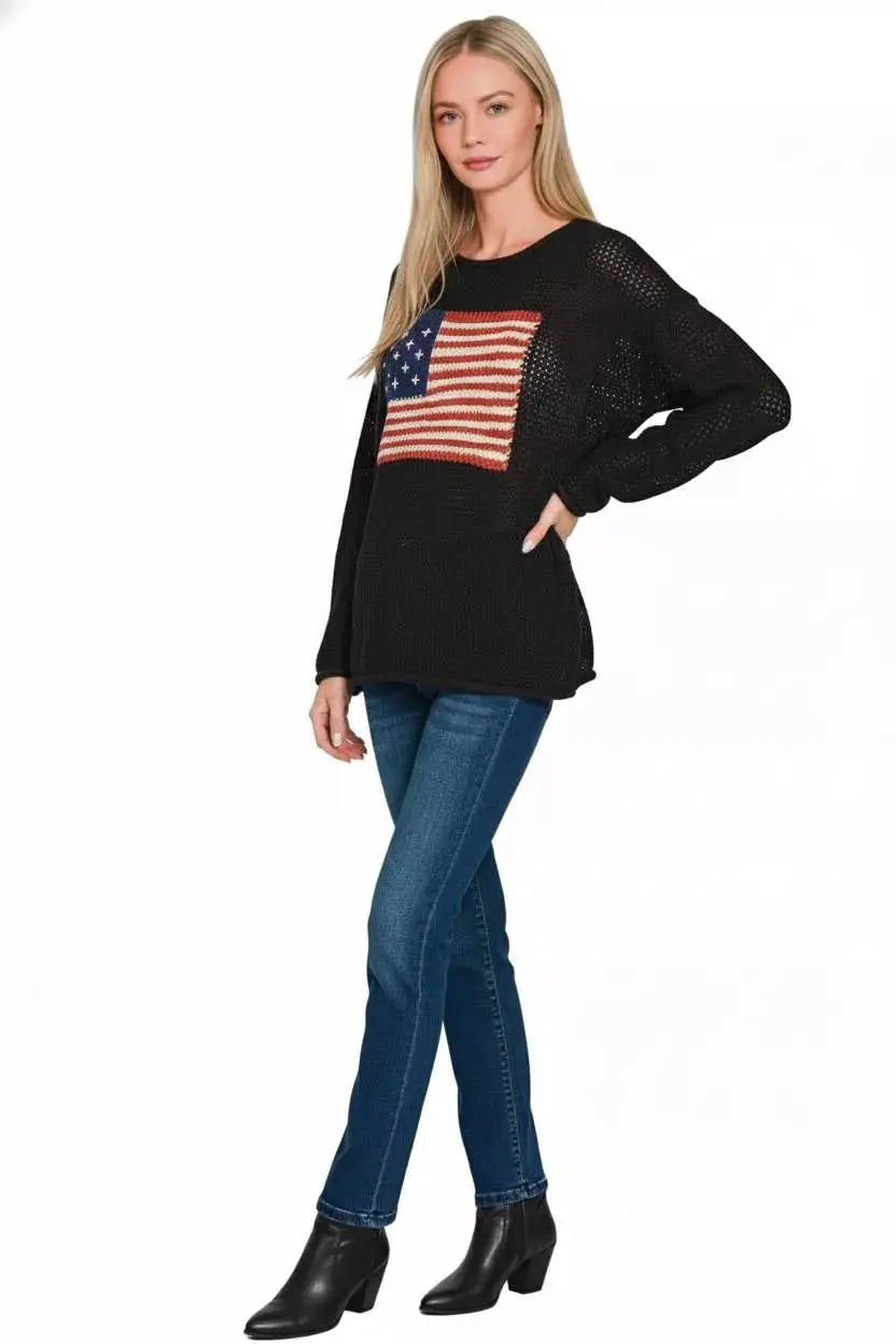 Zenana American Flag Crew Neck Sweater by Trendsi