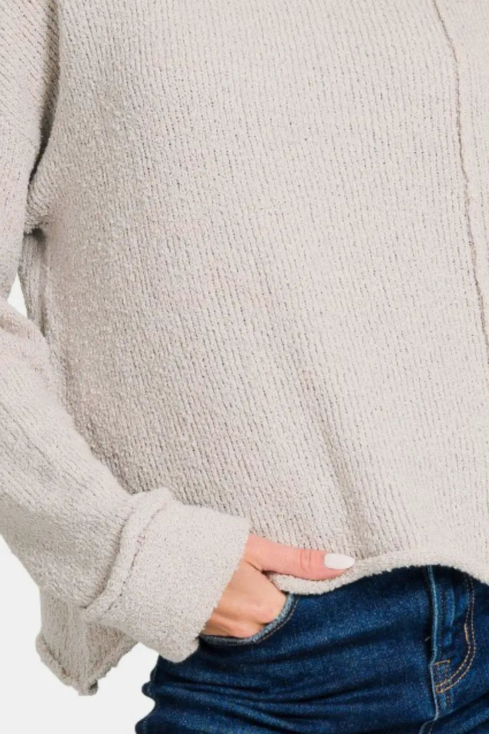 Zenana Asymmetric Hem Drop Shoulder Sweater by Trendsi