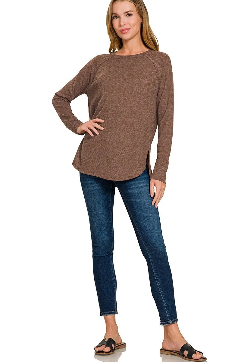 Zenana Baby Waffle Long Sleeve Top - Bitsy Gypsy Boutique