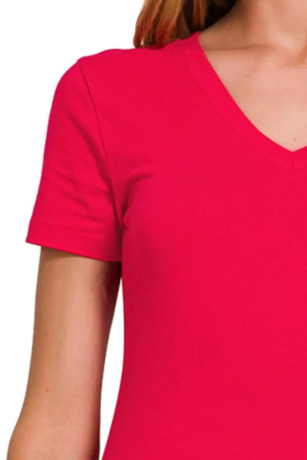 Zenana Basic Cotton V-Neck Short Sleeve T-Shirt by Trendsi