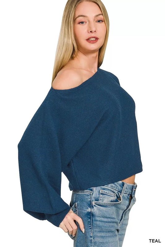 Zenana Boat Neck Balloon Sleeve Sweater - Bitsy Gypsy Boutique