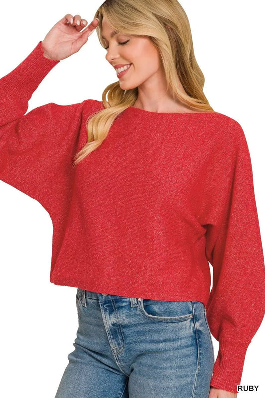 Zenana Boat Neck Balloon Sleeve Sweater - Bitsy Gypsy Boutique